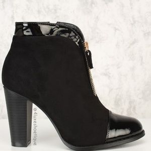 NEW Black Zipper Accent High Block Heel Booties